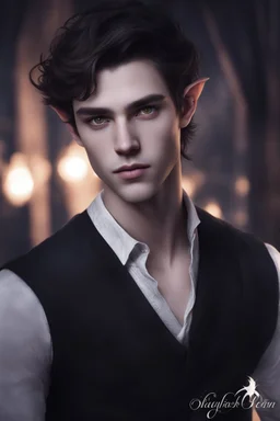 teenager handsome elven, with long pointed ears and brown eyes