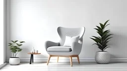 Scandinavian living room with gray armchair on empty white wall background. 3d rendering