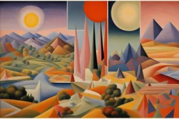 a landscape in futurism stye by artist "Gino Severini",by artist "Leonora Carrington",by artist "Mark Rothko"