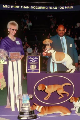 1990 dog show the winner is a "half human rabbit combined animal::40", realistic (film Color Mission 200::10) photo from old disposable camera , grainy photo