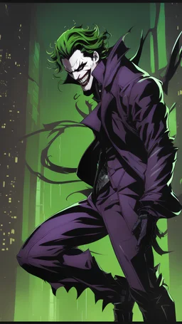 A very close picture to Mix between the joker and venom symbiote in solo leveling shadow art style with neon green details