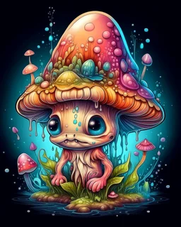 Tattoo design a one liquid cute baby mushroom, hyperdetailed intricately detailed, fantastical, surrealistic, splash screen, pastel colours, fantasy, concept art, 8k resolution, masterpiece inlaid with the Permanent.