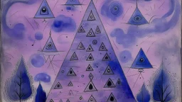 A purple haunted cosmic pyramid with ghosts painted by Paul Klee