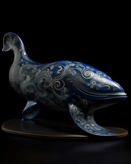 A dark blue water elemental whale designed in Scandinavian folk art painted by Michelangelo di Lodovico Buonarroti Simoni