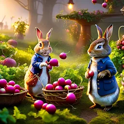 Recreate a scene with Peter Rabbit steals radishes from Mr McGregor's garden