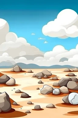 White clouds background with desert and rocks on the ground