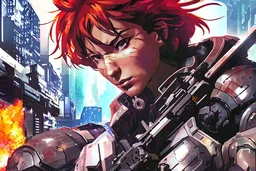 Tori Amos as a cyber punk mercenary girl , huge girl painting by Yoji Shinkawa and Katsushika Hokusai, highly detailed facial features, finely drawn and inked, 4k, symmetric