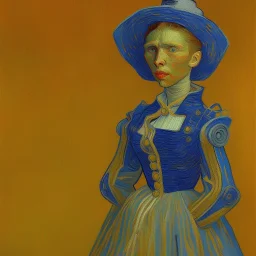 Portrait de femme robot par van gogh couleurs très vives très lumineux contraste