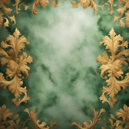 Hyper Realistic golden & green marble & damask texture with rustic background & vignette effect