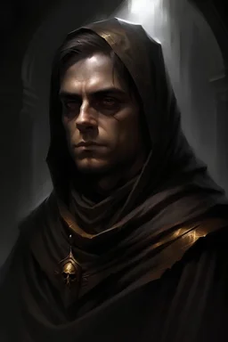 man wearing dark shroud, portrait, dnd