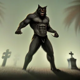 franz frazetta style, werewolf near cemetery