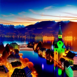 Lucerne, Switzerland,aerial view,cloudy,extremely detailed digital painting, high resolution,8k, realistic, beautiful, volumetric lighting, mystical colors ,perfectly centered image, perfect composition, rim light, beautiful lighting,masterpiece, stunning scene, raytracing, anatomically correct, in the style Van Gogh and robert e howard and Ken Kelley and Ohrai Noriyoshi and Simon Bisley and tomzj1.