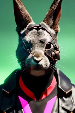 Medium Close Up Portrait, Front image. cyberpunk, rabbit mask, spanish man, pink short hair. latex coat. Red, black, gold, color. Ghost in the shell style. Color background, photo studio. Avatar image, highly detailed, concept art, smooth, unreal engine 5, god rays, ray tracing, RTX, lumen lighting, ultra detail, volumetric lighting, 3d, finely drawn, high definition, high resolution.