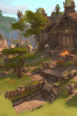 world of warcraft, r crumb, scenery, unreal engine 5, rtx, warcraft 3, goldshire