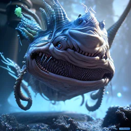 fluid ink angler fish creature, unreal engine 5, 8k resolution, photorealistic, ultra detailed