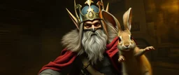 king elf ninja mouse rabbit in style of Rembrandt and Fallout 4, with motion blur