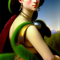 fullbody portrait of beautiful busty amazon woman with big green eyes riding a horse by Jean Auguste Dominique Ingres 8k