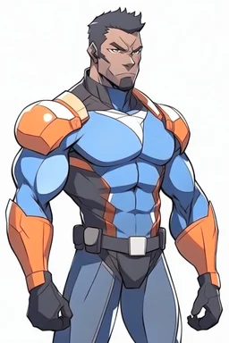 Anime man side character looks like Alfonso Davis , normal muscles , wearing a superhero suit
