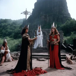 [photo from Sorceress (1982)] Leigh Harris and Lynette Harris during the famous sacrifice scene