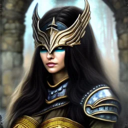 ultra detailed fullbody Portrait in oil on canvas of a beautiful busty woman with Skyrim Dragon priest mask and armor,extremely detailed digital painting, extremely detailed face,crystal clear Big eyes, mystical colors ,perfectly centered image, perfect composition,rim light, beautiful lighting, 8k, stunning scene,extremely sharp detail, finely tuned detail, ultra high definition raytracing, in the style of robert e howard and pablo oliveira and Ken Kelley and Ohrai Noriyoshi and Simon Bisley