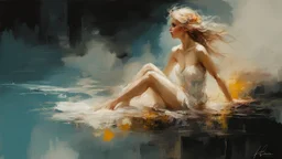Aphrodite :: digital matt painting with rough paint strokes by Jeremy Mann + Carne Griffiths + Leonid Afremov, black canvas