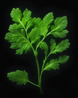 coriander leaf on black background. Aesthetic Food Photography. HD. Glowing. 3d style