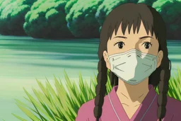 A young woman, Yui, is seen inside one of the biodomes tending to a variety of plant life. Her eyes reflect determination and spirit. She wears a respirator around her neck, a symbol of the harsh outside world and her chronic lung condition.