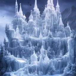 transparent crystal ice castle, rabbits, ice mountain, crystal, ice crystal