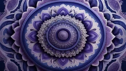 Hyper Realistic Photographic-View of a Half-Cut-Navy-Blue-&-Purple Mandala at Right Side.