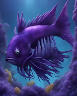 deep sea purple fantasy fish with legs, teeth, and claws