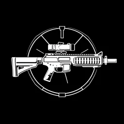 Precision arms company logo, cyberpunk style, black and white, minimalistic