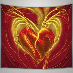electric heart in red and golden tapestry