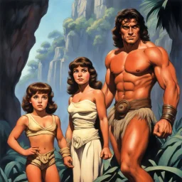 [art by Montxo Algora, Jason and the Argonauts (1963)] Joe Lara as Tarzan, Olivia d'Abo as Jane Porter and Gordon Griffith as child Korak