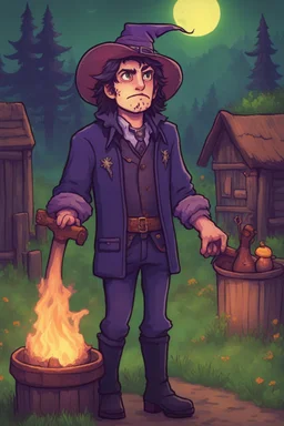 A man cursed by a witch's curse, stardew, valley style