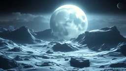 aerial view of a moon landscape that looks futuristic with futuristic lighting, realistic rendering, platinum and white colors