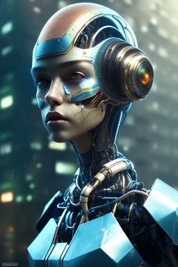 portrait,beautiful african robot, post-apocalyptic in a cyberpunk city, realistic, intriacte detail, sci-fi fantasy style, volumetric lighting, particales,highly detailed,cinamatic, deep colours,8k