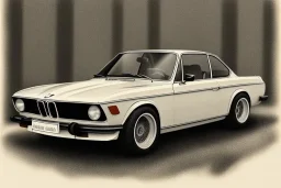 a true-to-life 1973 BMW 3.0 CSL, classic wheels, twin-color finishing, centered, intricate, extreme detailed, photorealism, center view, stylized random background, pivot on bmw, pen and color marker painting by cheryl kelley