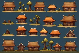 old Russian huts sprite sheet for 2d horizontal platformer