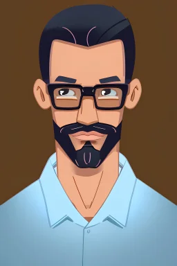 man, teacher, full body, midlife, front view, goatee, cartoon, brown shoe,cartoon, dreamlikeart, rzviceb6, adult, happy, rzviceb6, soft lighting, cinematic lighting, south american, skinny, glasses, skinny, south american, skinny, shirt blue, cool, thinning black hair, dark skinned