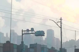 Smokey cyberpunk cityscape, dystopian