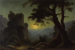 Night, trees, mountains, rocks, friedrich eckenfelder and rodolphe wytsman impressionism paintings