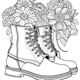 outline art for square cowgirls boots flowers coloring page for kids, classic manga style, anime style, realistic modern cartoon style, white background, sketch style, only use outline, clean line art, no shadows, clear and well outlined