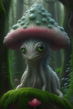 mushroom alien , 3d 4k octane render, lifelike, photorealistic, artstation, illustration, smooth, sharp focus, ornate, intricate, complex, highly detailed, digital painting, smooth, art by tom bagshaw, akihiko yosh