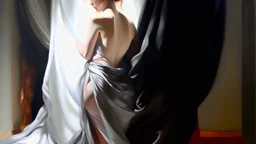 Realistic oil painting of a nude female figure, inspired by the works of John Singer Sargent and Edgar Degas, soft lighting, intricate details on the body and drapery, classical art style with a modern twist.