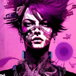 beautiful punk girl, hyper detailed, hyperdetailed, intricately detailed, illustration by <kilian eng> <Yoji Shinkawa>, purple tones,