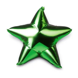 High resolution photograph of a inflated green star foil balloon