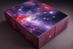 beautiful paintings of purple space, galaxies on red rectangular box, very realistic