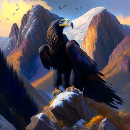 Oil painting of a Condor in the mountain full body vectorized hyperdetailed 4k