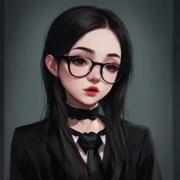 a pretty 18 year old girl, goth aesthetic, glasses, digital art, stylised