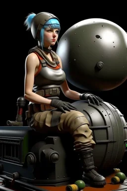 realistic tank girl seat on sphere machanic sputnik